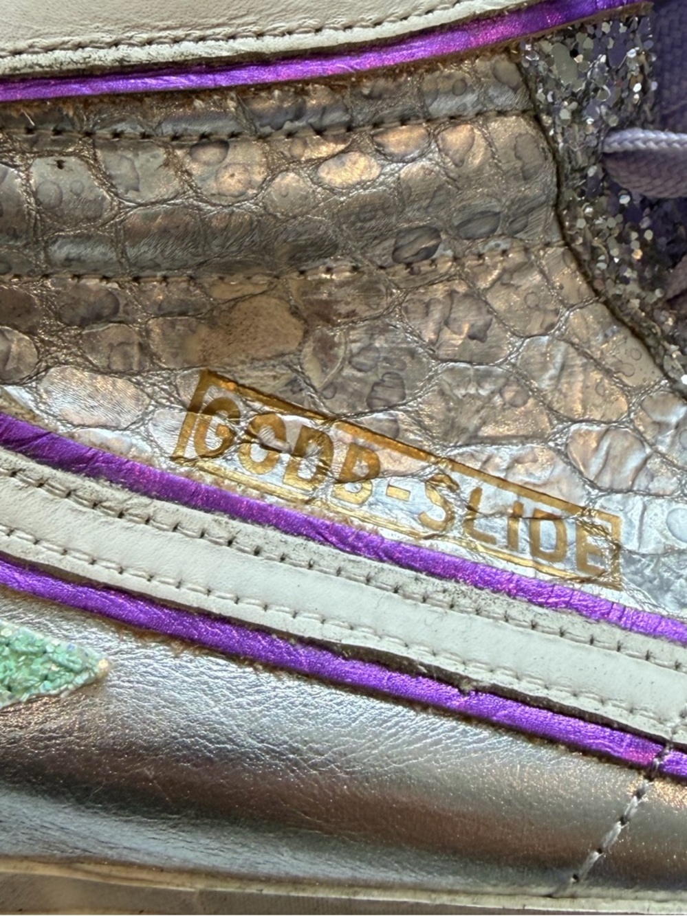 Golden Goose Silver Glitter & Purple High-Top Sneakers - Picture 2 of 8